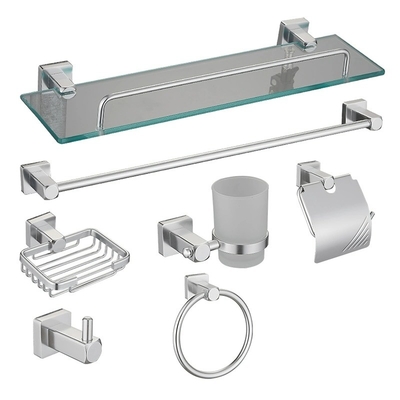 Stainless Steel Bathroom Accessories Set with Perforated Installation and Seven Pieces