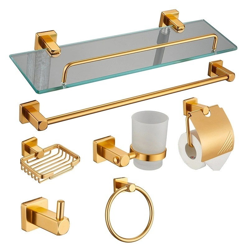 Stainless Steel Bathroom Accessories Set with Perforated Installation and Seven Pieces